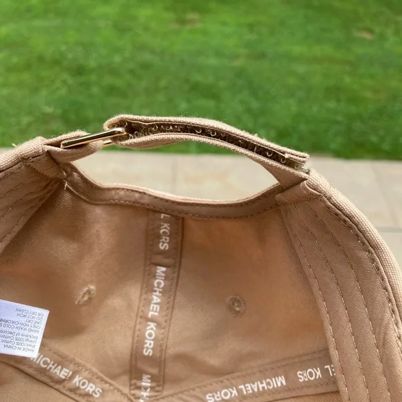 Michael Kors Tan Cream Neutral Color MK Baseball Cap Casual Hat Velcro Strap - Picture 8 of 9